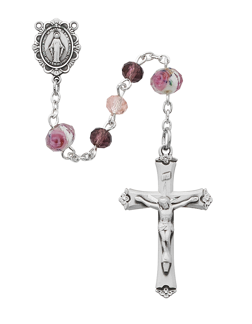 Our Lady of Consolation - Rosaries : 6MM Pewter Pink and Pearl Rosary